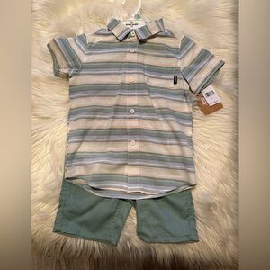 NWT Eddie Bauer 2Pc Pastel Sage Stripe Short Set.